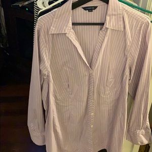 Light purple white black stripe button up shirt
